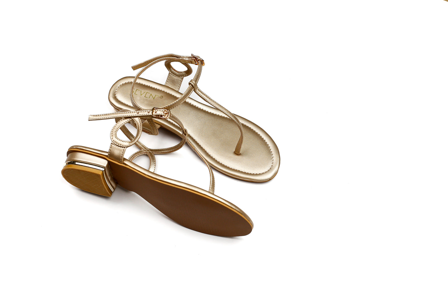 Gold T-Strap Heeled Sandals