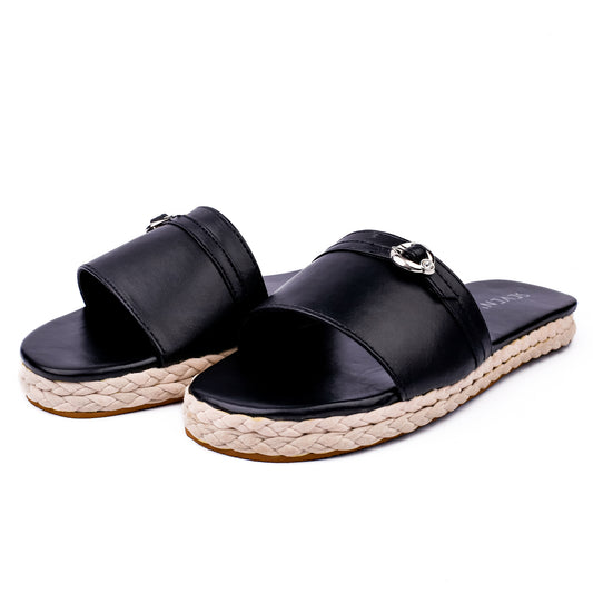 Midnight Black Platform Slides