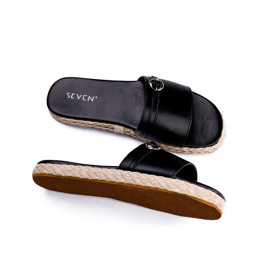 Midnight Black Platform Slides