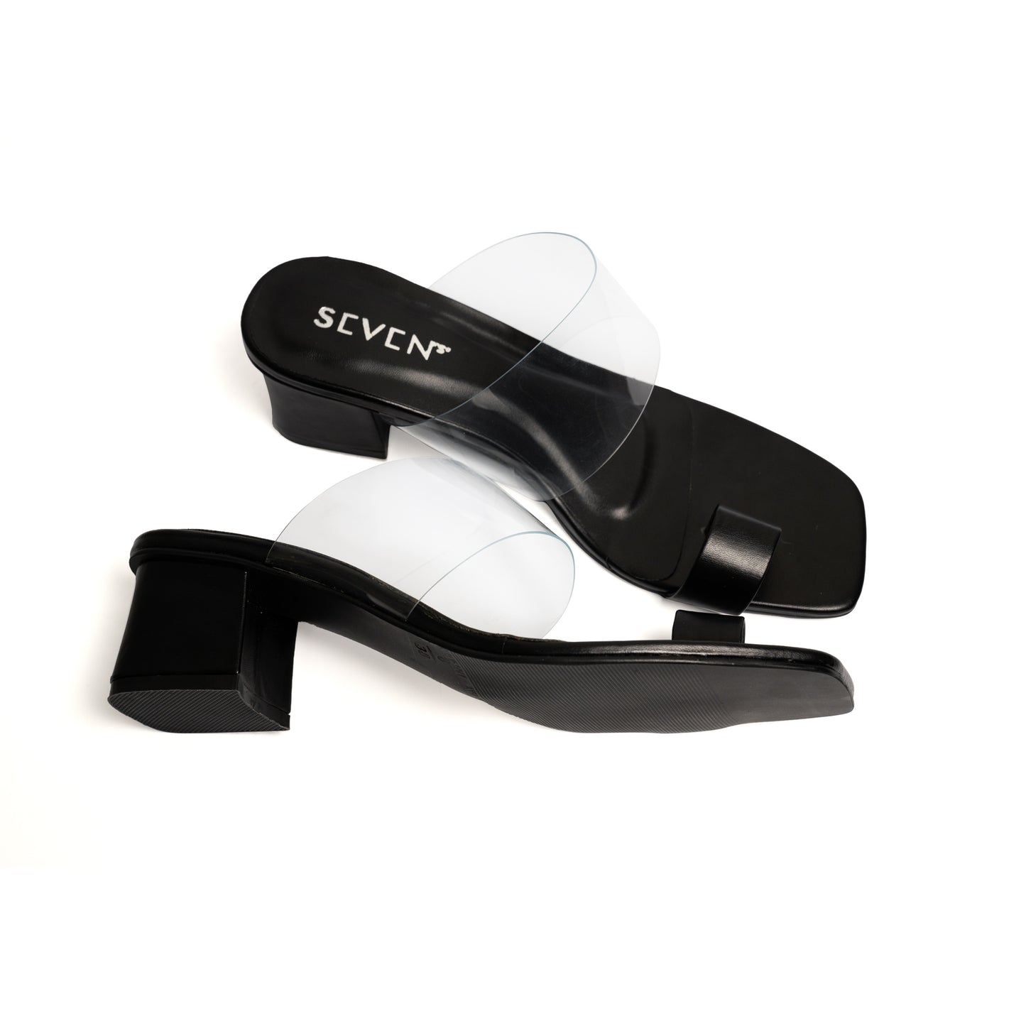 Black Clear Block Heel Sandals