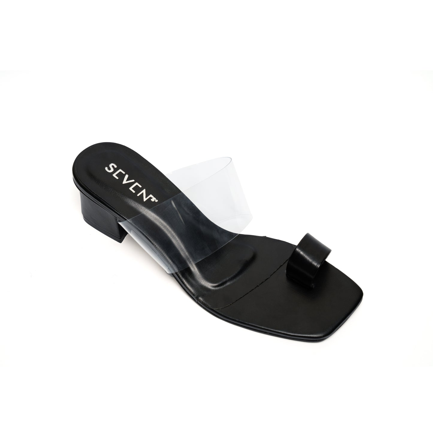 Black Clear Block Heel Sandals