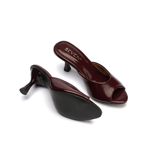 Burgundy Peep Toe Heels pair with sole view