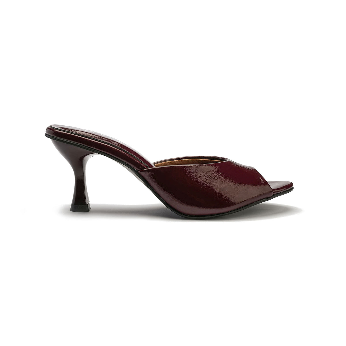Burgundy Peep Toe Heels side profile with 2.5 inch heel