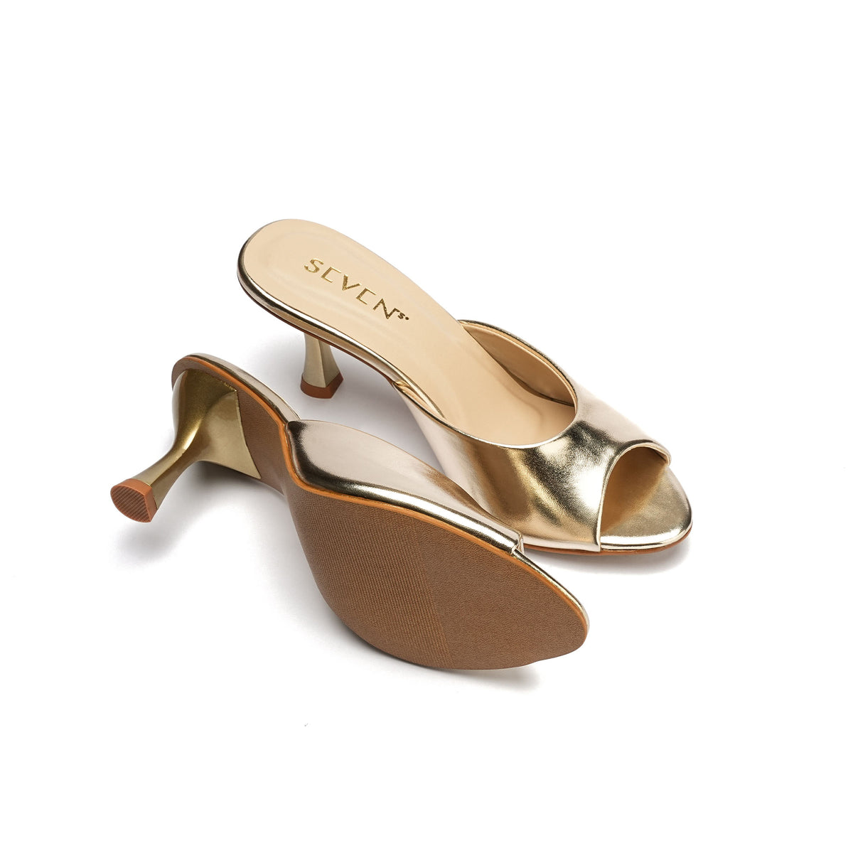 Gold Peep Toe Heels pair with sole view