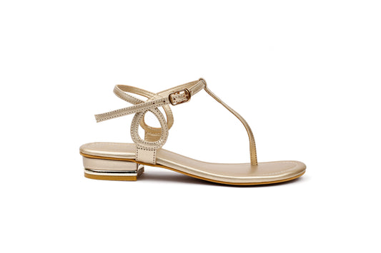 Gold T-Strap Heeled Sandals
