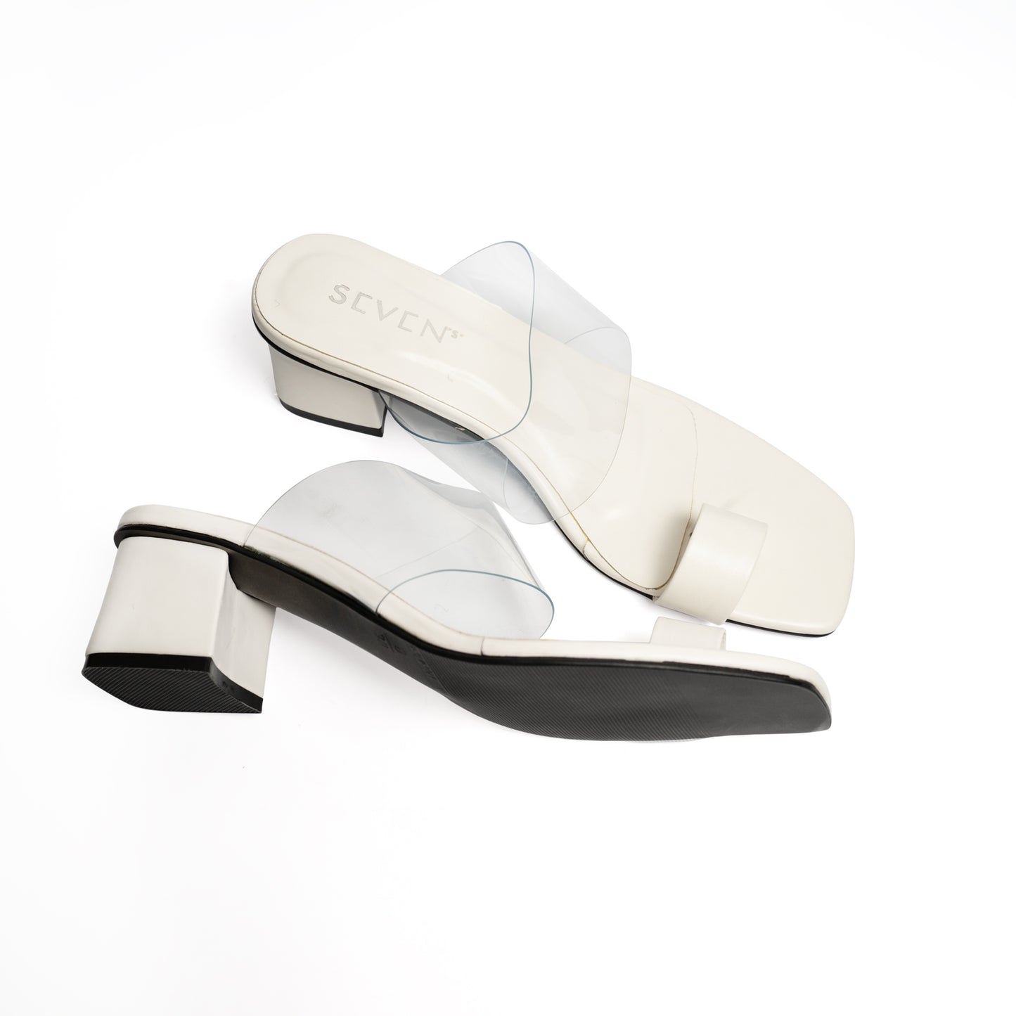 White Clear Block Heel Sandals